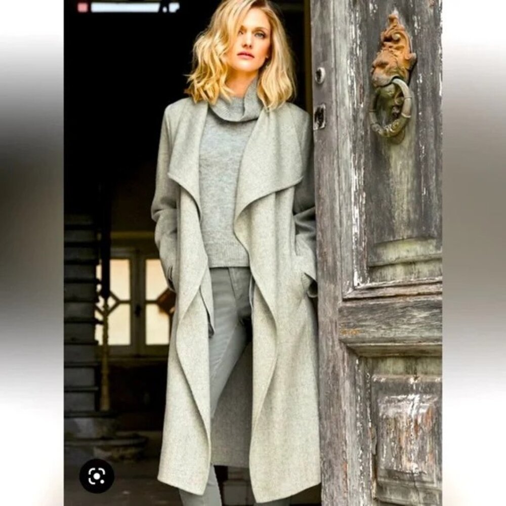 Peruvian Connection L Baby Alpaca Duster Coat Drape Front Open Soft Cardigan